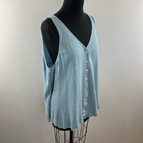 POETRY Blue Linen Cardigan Sweater Cotton Ribbed V-Neck Button Knit Size 16 - Picture 5 of 9